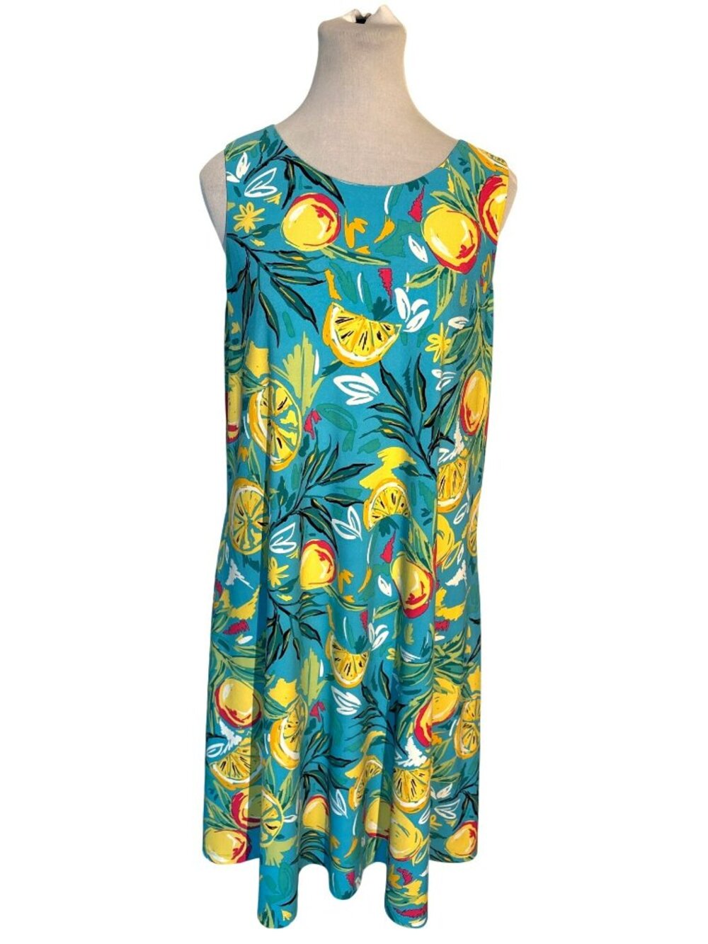 Pappagallo Turquoise Sleeveless Vibrant Lemon Pattern Size L